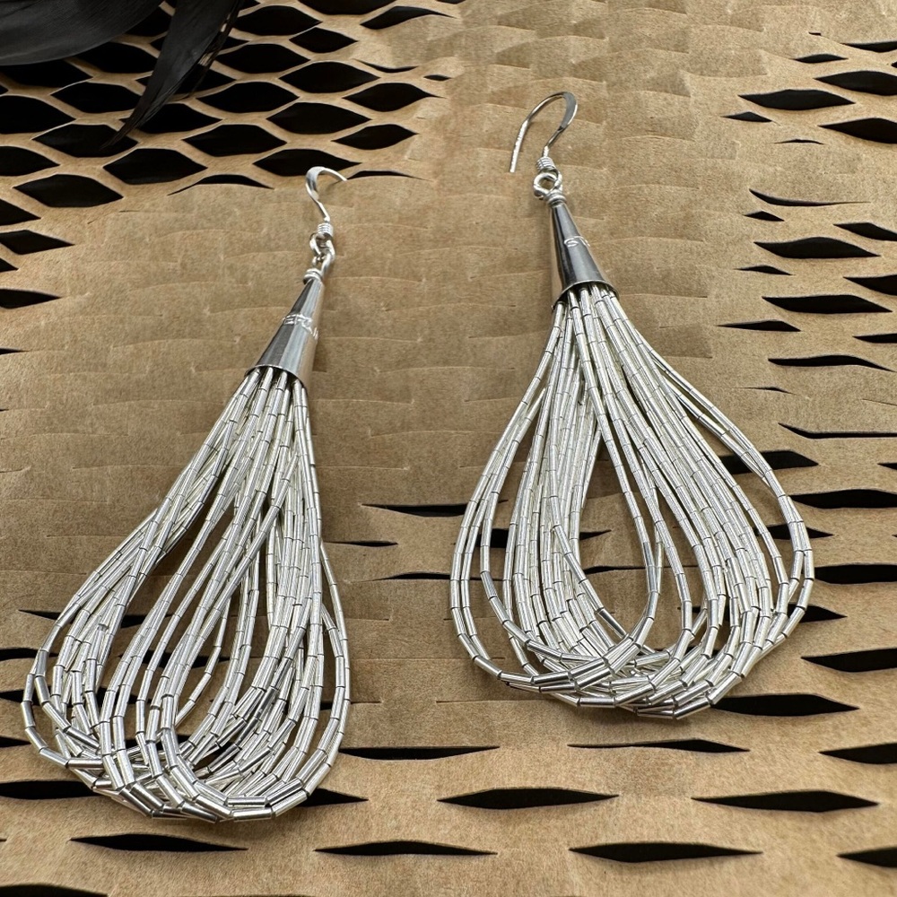 Sterling Liquid Silver Earrings 20 Strand Native American Stamped